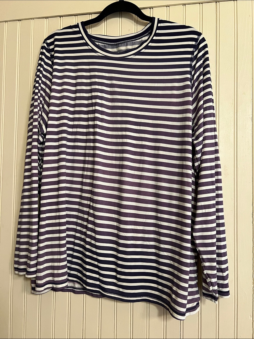 L.L. Bean Long Sleeve Striped Crewneck Shirt - Purple & White